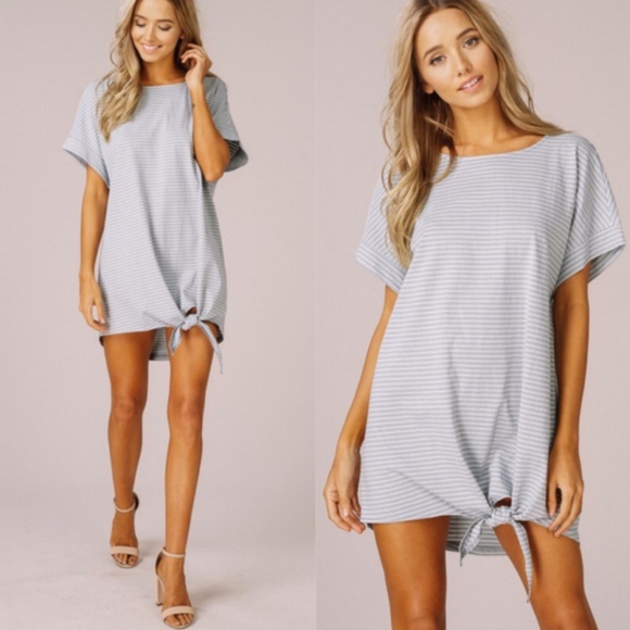 Bellanblue Dresses & Skirts - Striped Tie Detail Tunic Top/Dress - LIGHT BLUE